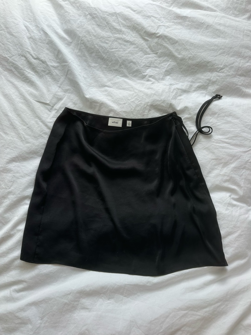 Wilfred Black Satin Side-Tie Mini Skirt